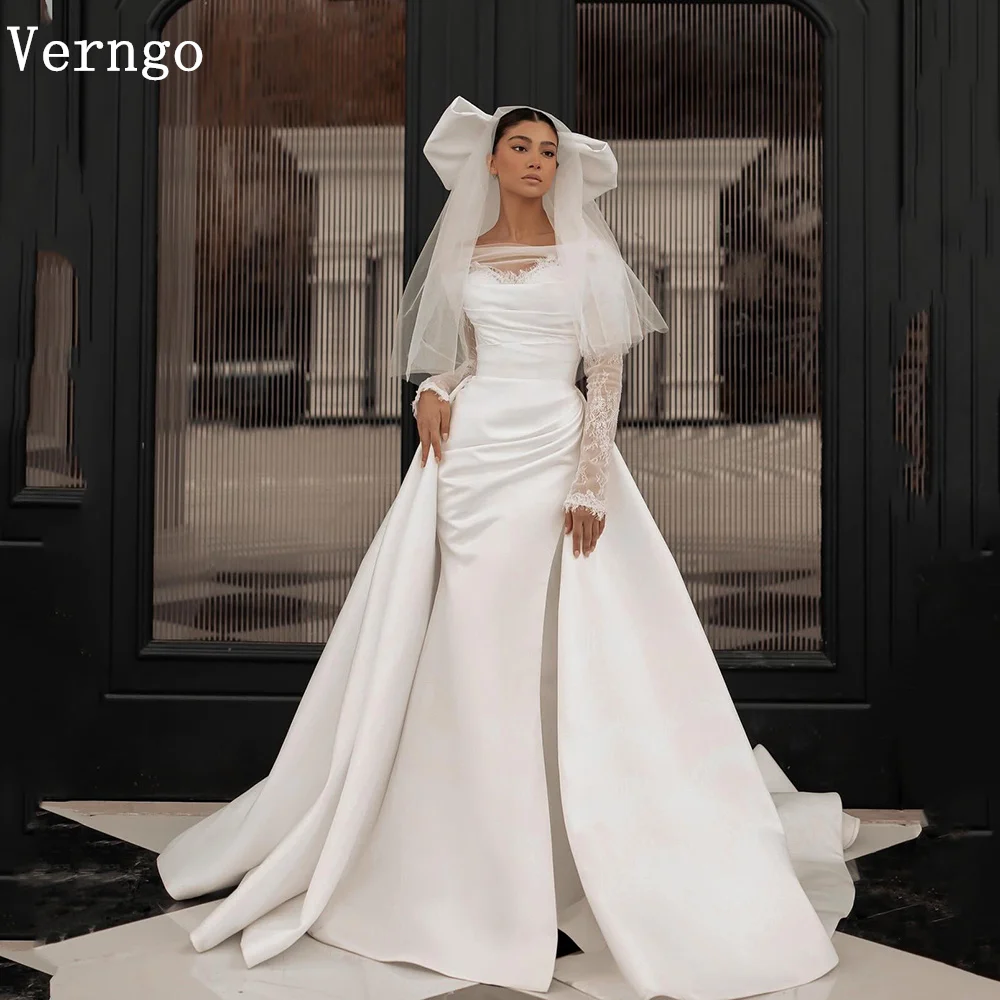 

Verngo Elegant Crepe Wedding Dress Sweetheart Mermaid Full Sleeves Bridal Gowns Women Bride Dresses Customized vestidos de novia