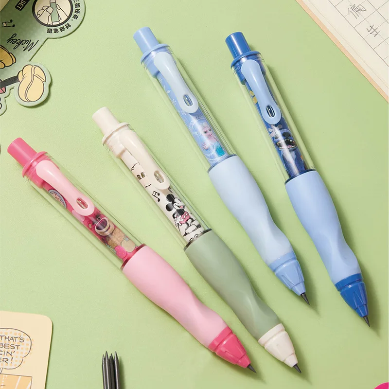 Kids Cartoon Mechanical Pencil Set, Frozen Elsa, Mickey, Stitch, 2.0MM HB Lead Posture Correcting Automatic Pencils for Students