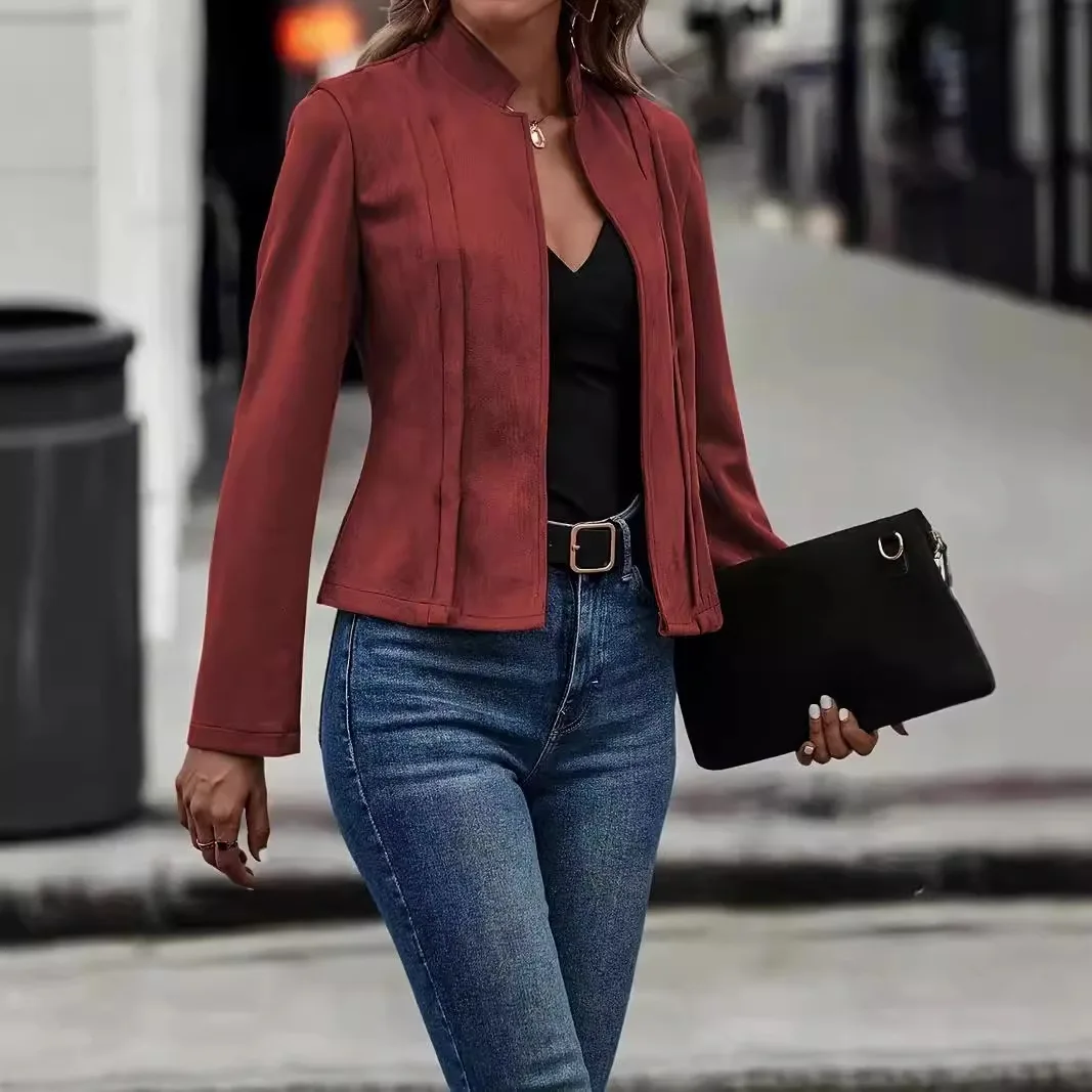 Elegant Women\'s Fashion Jacket 2024 Winter Solid Color Long Sleeved Versatile Cardigan Short Jacket Winterjaqueta  Frio Feminina