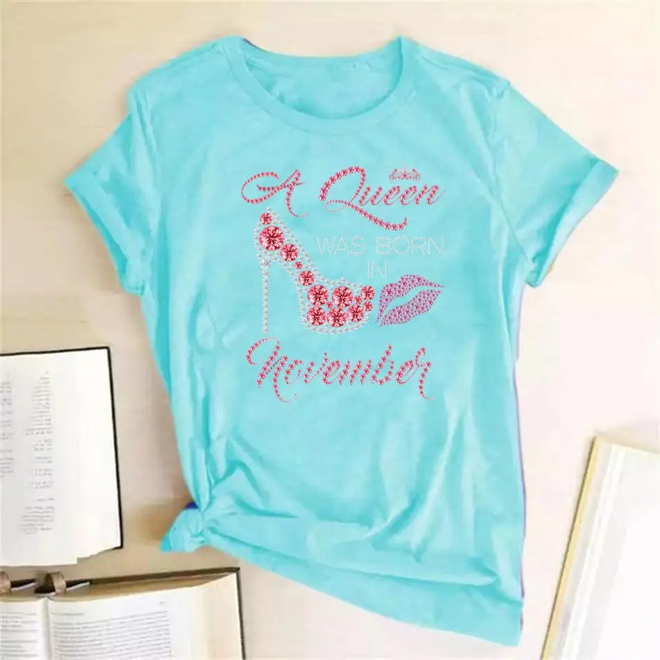 Diamond High Heels Thermal Sticker On T-shirt DIY Alevels Iron On Transfers On Clothes Queen Design Patch For Clothing Top Decor