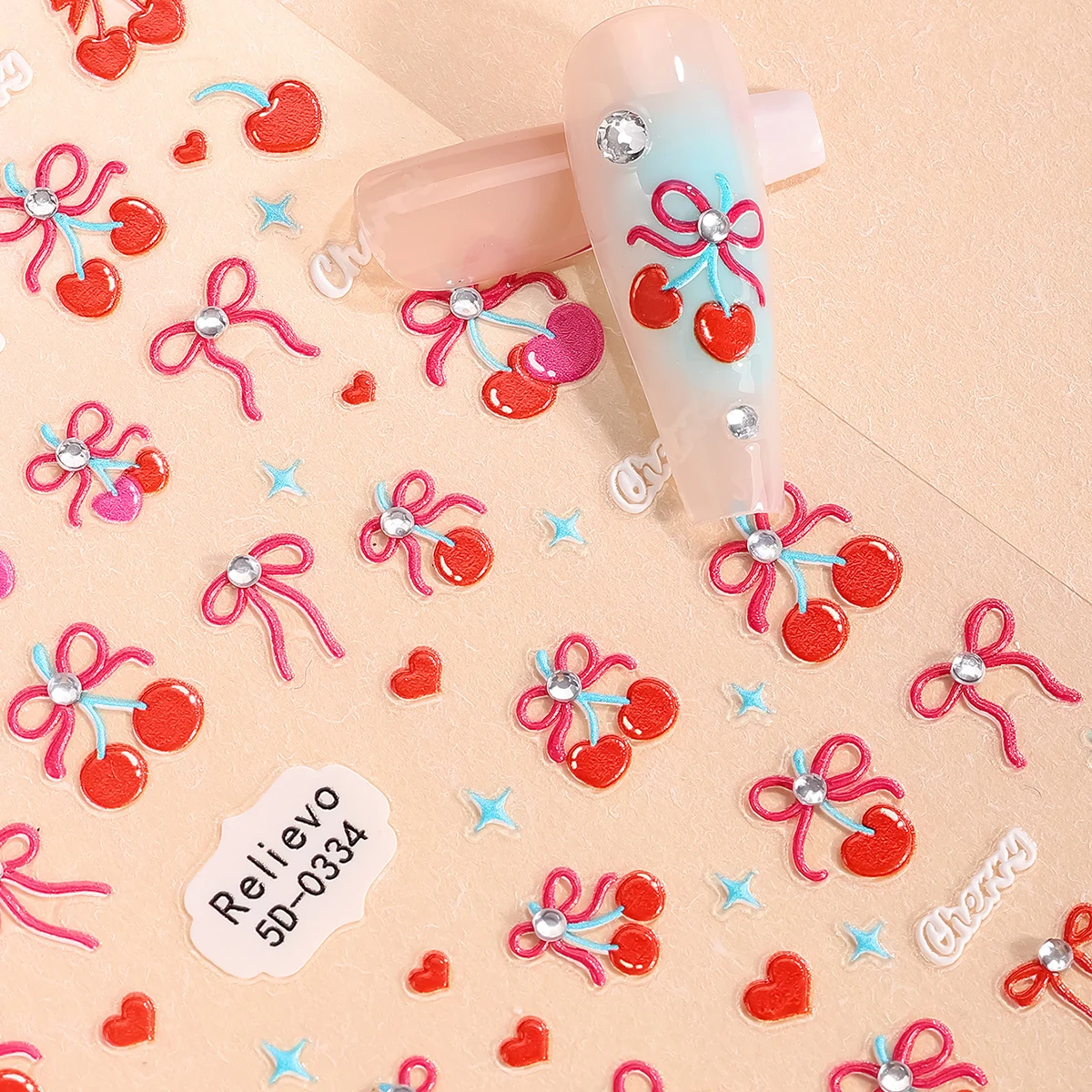 5D ฤดูร้อนผลไม้เล็บสติกเกอร์ลายนูนสตรอเบอร์รี่เชอร์รี่แตงโมกีวี Bownet Self-Adhesive DIY Decals ตกแต่งเล็บ