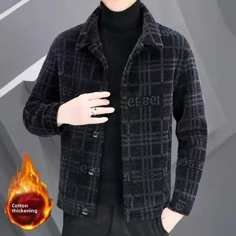 

2025 Men's Woolen Jaet Casual Faion Outerwear Thiened Autumn Winter Coat Stand Fit Long Sve ort Length Button C...