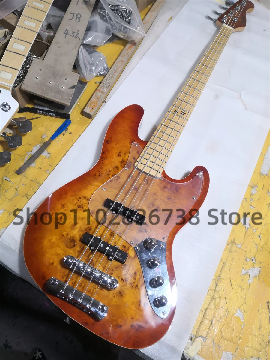 4 String electric bass BACCH bass Ash wood body Burl Maple top Maple fingerboard High quality bridge acrylic boardfactory custom