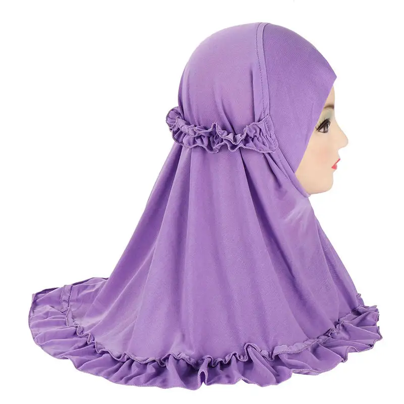 

Multicolor Malaysian Awning Headscarf Muslim Islamic Hijab Shawls Girl's Malay Scarf Children's Headscarf With Ruffled Hem Lace