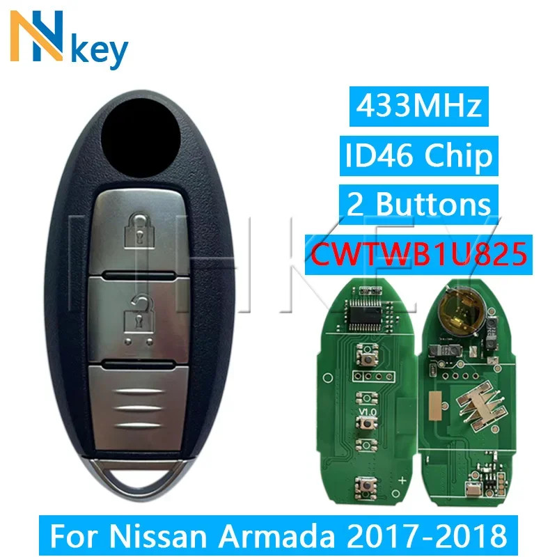 NH KEY รีโมทสมาร์ทกุญแจรถ CWTWB1U825 สําหรับ Nissan Armada 2017-2018 TWB1G662 ID46 ชิป 433.92MHz 2 ปุ่ม