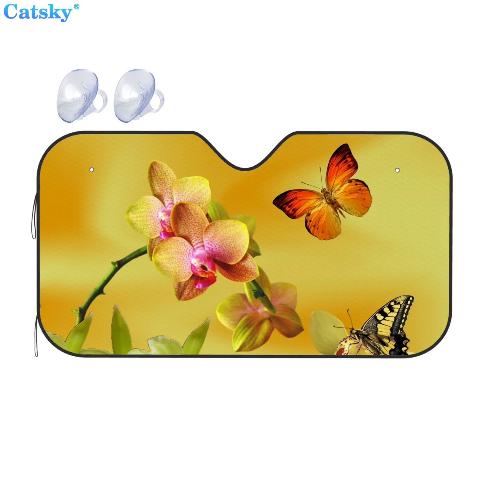 Universal Car Windshield Sunshade, Beautiful Flower Orchid and Butterfly Print Sun Shield Protector Foldable Sun Visor Covers