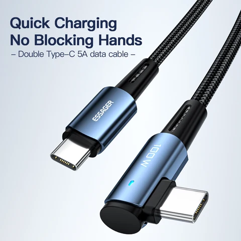 Essager 100 Вт USB-C кабель 90 градусов для быстрой зарядки iPad, MacBook, Xiaomi, Samsung — фото модели