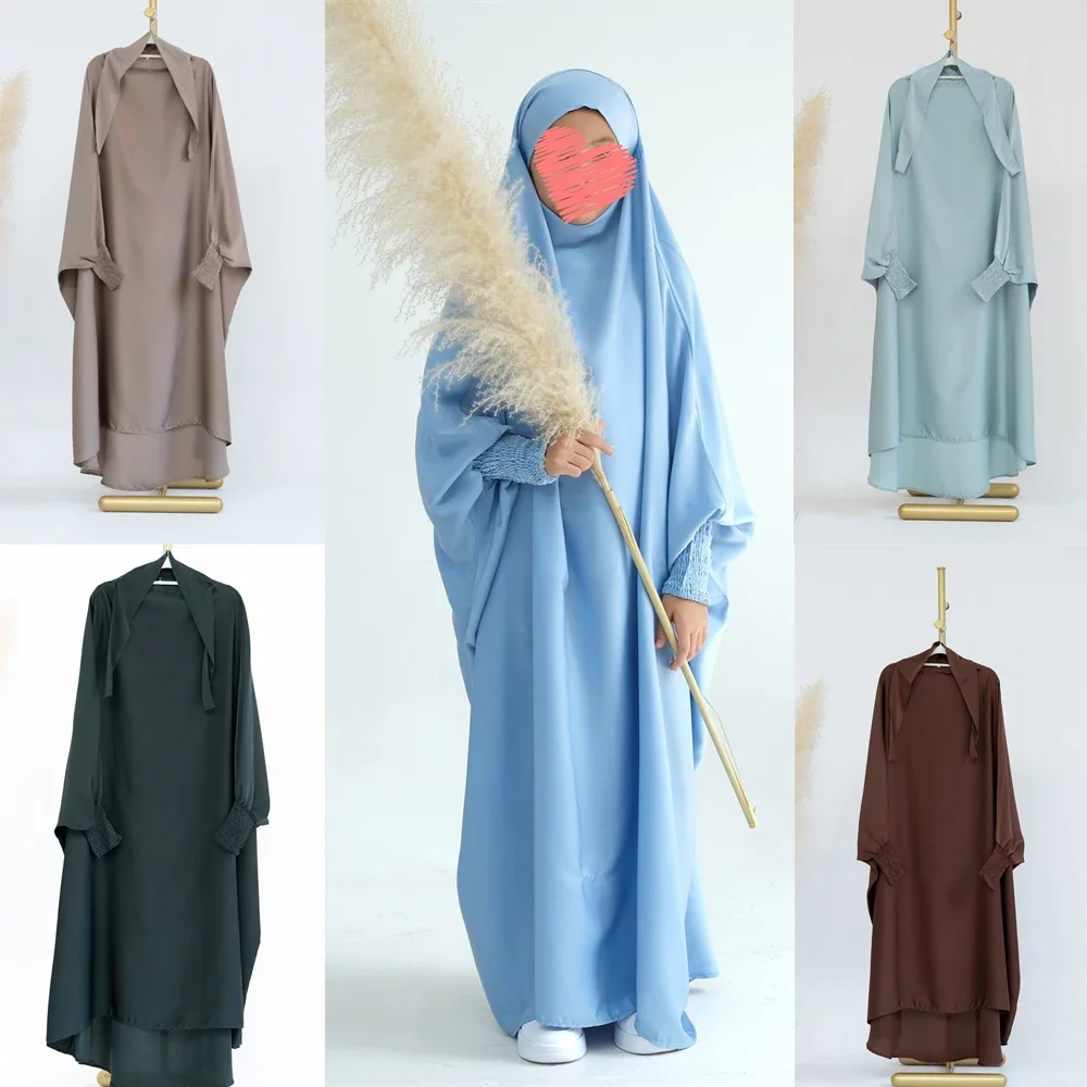 Vestido Hijab musulmán para niñas, vestido largo de Ramadán Khimar, ropa de oración Eid, vestidos Burqa Abaya, caftán con capucha, ropa