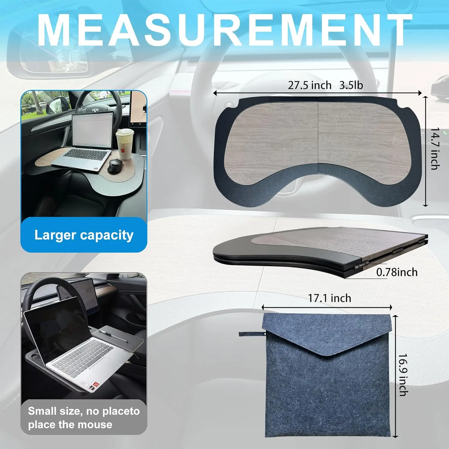 for Tesla Model 3 Model Y Car Laptop Table, Car Dining Table Tray, Foldable Large Size Multipurpose Tesla Car Tray