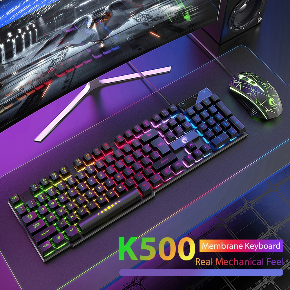 

Проводная клавиатура K500, 104 клавиши, офисная игровая клавиатура, механическая клавиатура для Windows и IOS, компьютера, ноутбука, ПК, RGB мембранная клавиатура