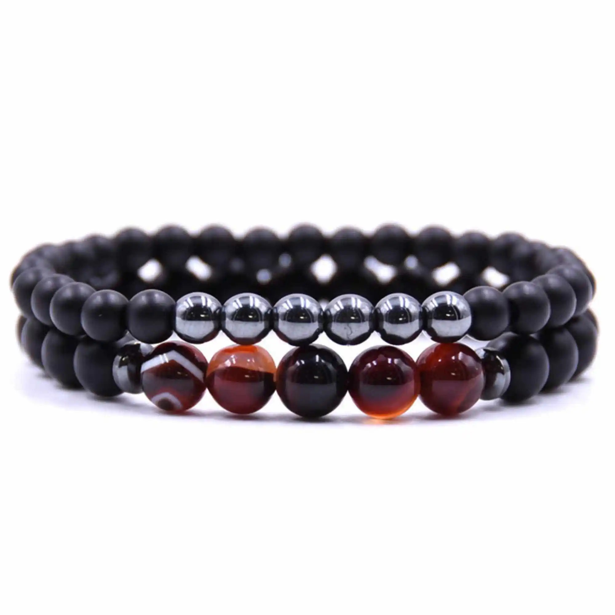 

8mm 1 Pair Natural Frosted Black Mala Buddhist Bracelet Natural Adjustable Cuff Prayer