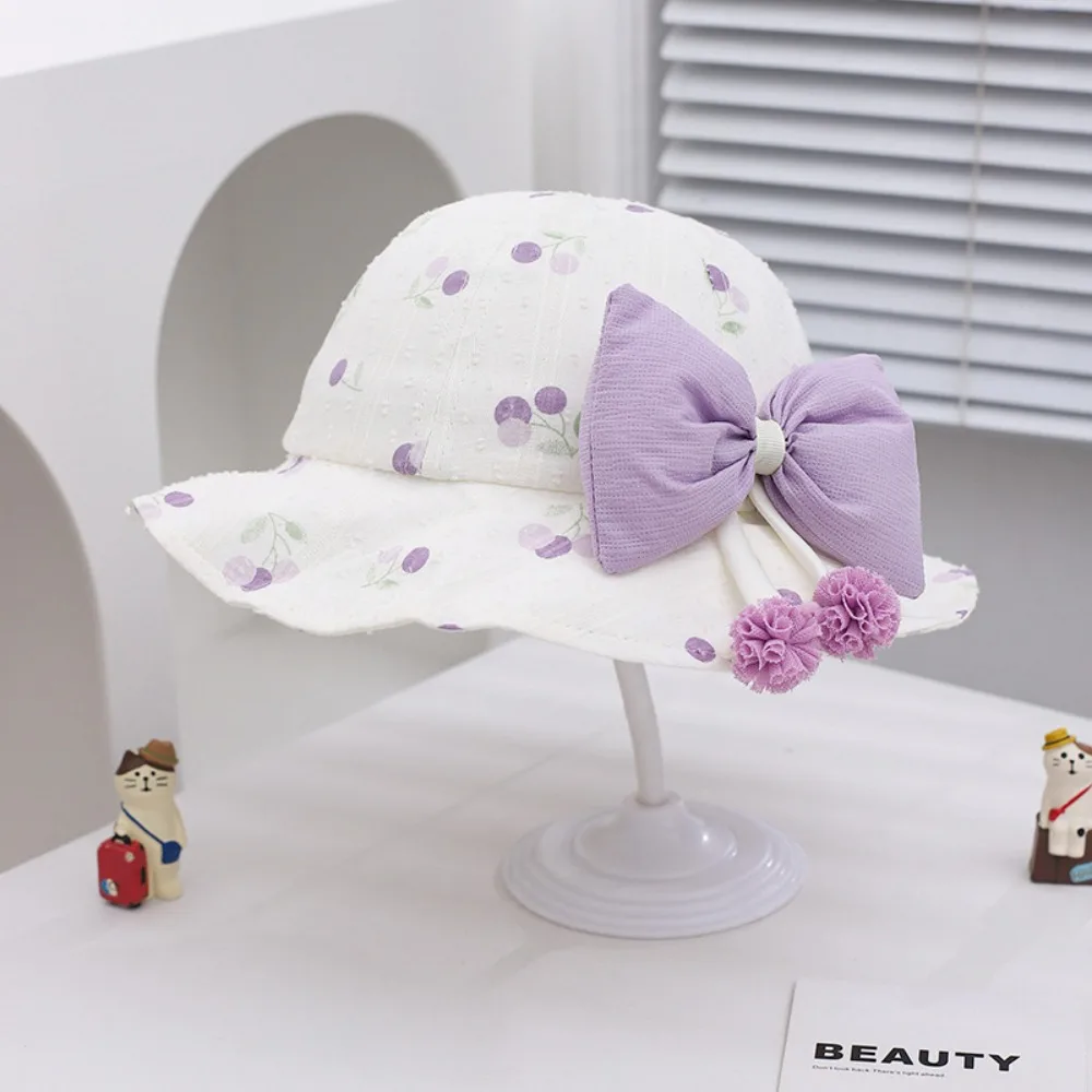 

Casual Kawaii Children Sun Hat UV Protection Wide Brim Baby Fishermen Hat Sunshade Bowknot Kids Bucket Hat Boys/girls