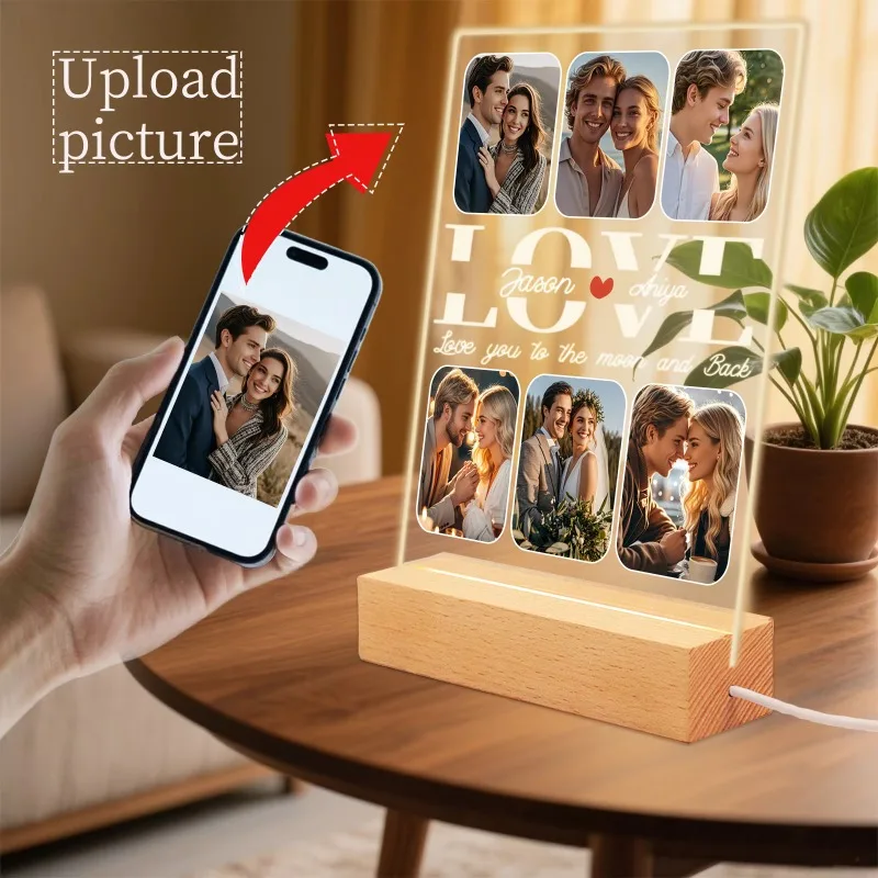 Personalized Acrylic Photo Night Light,Custom LED Picture Plaque,Home Decor Lamp,Anniversary Valentine Gift For Family Lover
