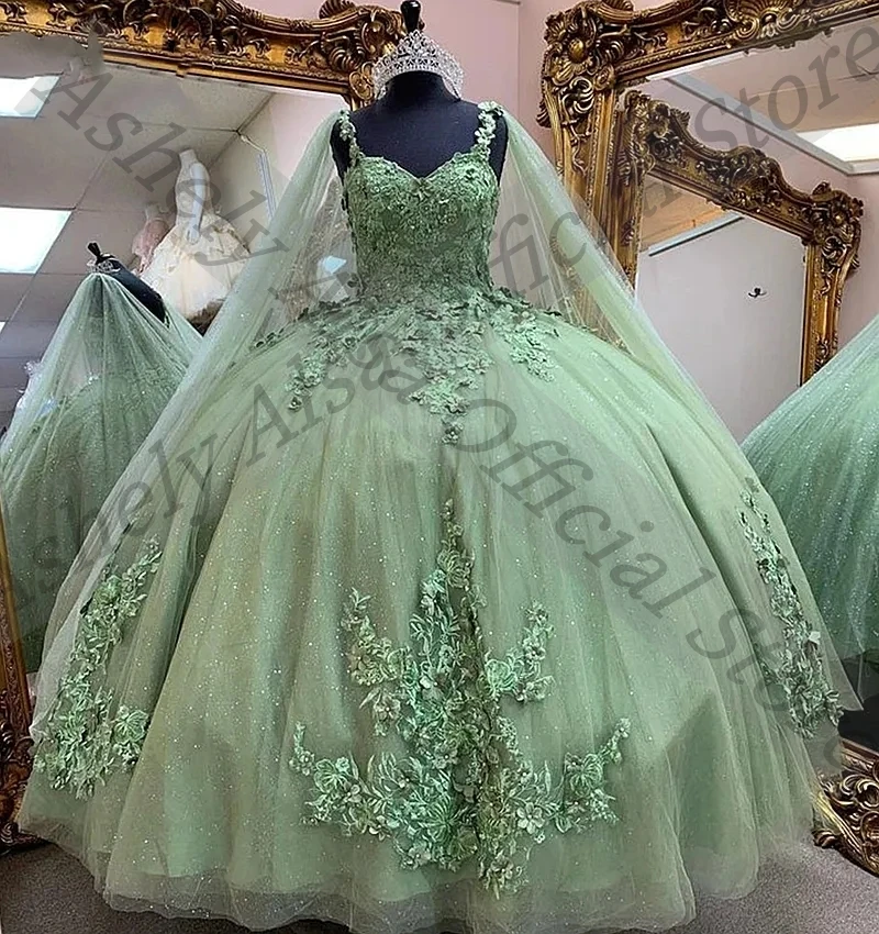 Maßgeschneidertes Mintgrünes echtes süßes 15- bis 16-jähriges Mädchen-Quinceanera-Kleid mit Spitzenapplikation, Korsett, bodenlang, Abschlussball, Party, Anlass