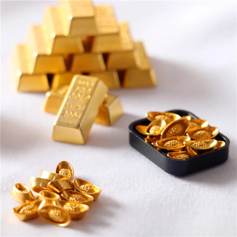 5pcs Dollhouse Gold Bar Miniature Mini Gold Ingot Coins Silver Dollar Coin Model Ornaments Doll House Items Accessories Copper