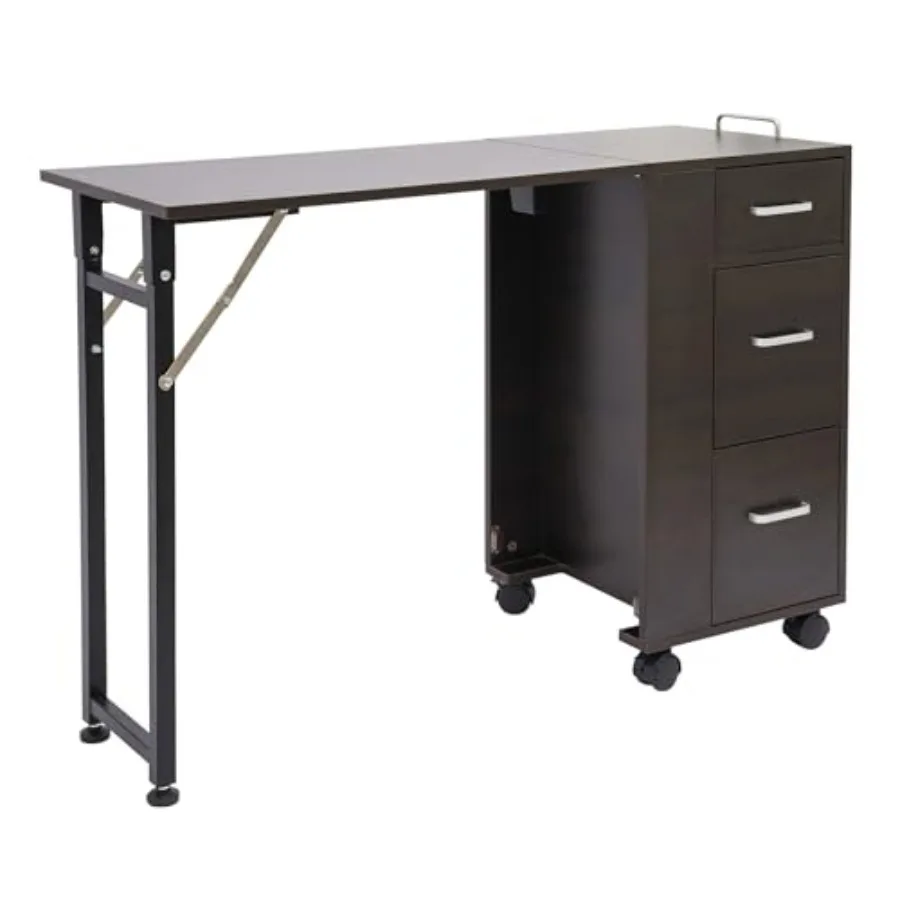

Manicure Table, 220.46lbs Freestanding Nail Desk Rolling Manicure Table Beauty Home Technician Workstation w/4 Wheels and 3 Sto