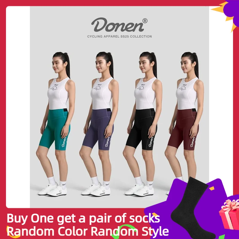

DONEN Womens Cycling Shorts Padded High Waist Biking Pants with Pockets Cycle Bicycle Short Tights Mountain MTB Road Bike Pants