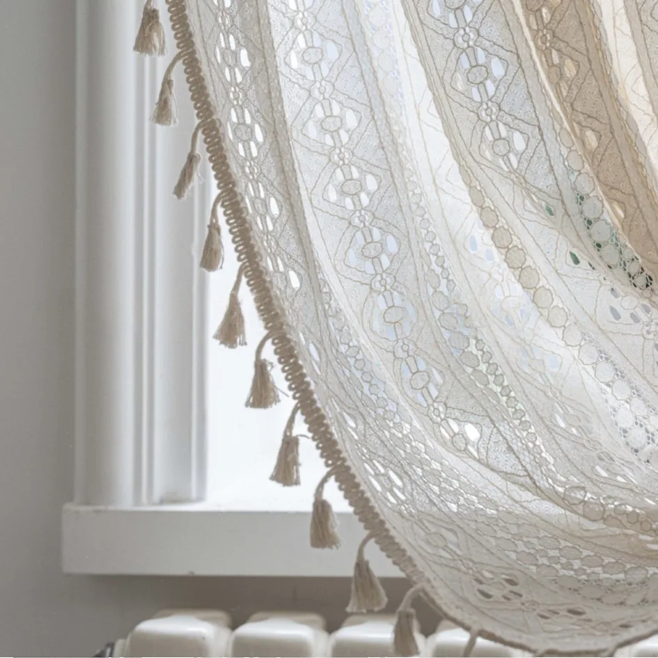 American-style Crochet Lace Half Curtain Rod Curtain Door Header Cabinet Kitchen Short Curtain Basement Bathroom Small Valance