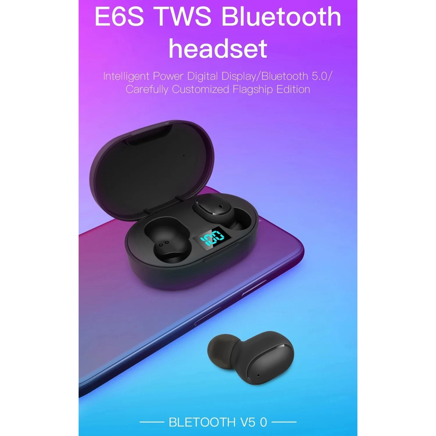 E6S Smart Digital Display TWS Bluetooth Headset Wireless Sports Mini Headset Stereo In-Ear