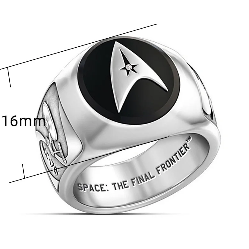 Klassieke Zilveren Kleur Star Trek Zwart Email Ring Voor Mannen Persoonlijkheid Sterrenschip Onderneming Metalen Ringen Fans Cosplay Feest Sieraden