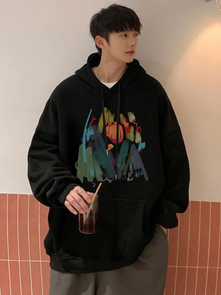 Hoodies Men Floral Spring Korean Style Baggy Fashion Chic Long Sleeve All-match Youthful Popular Hipster Cozy Clothing College