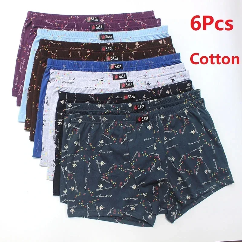 6 pièces/lot sous-vêtements pour hommes Boxer Shorts coton grande taille ample respirant taille moyenne imprimé Sexy hommes d'âge moyen Shorts