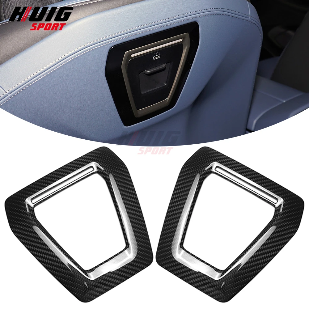 2PCS Real Carbon Fiber Car Interior Seat Backrest USB Port Panel Cover Trim Accessories For BMW 5 Series G60 G61 G68 2024 2025