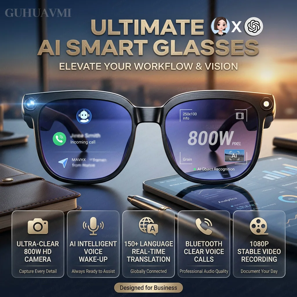 

Новые умные очки с камерой 4K 8MP HD для мужчин и женщин: 150+ функций перевода, ChatGPT, Wi-Fi, запись видео, Bluetooth-звонки, музыка, аудио