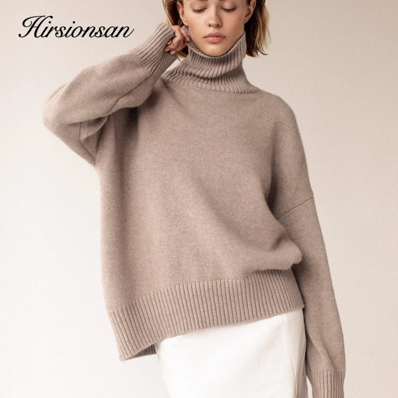 Hirsionsan Chic Turtle Neck Autumn Winter Sweater Women Soft Warm Basic Knitted Pullover 12 Colors Loose Casual Female Jumper