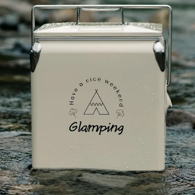 Metal Insulated Cooler Box 13 Liter Portable for Outdoor Camping Picnic Heavy Duty Leak Proof with Food Grade PP Liner BPA Free