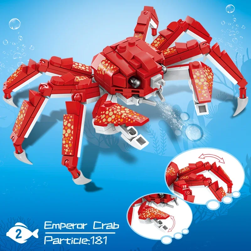 Sea Animal Model King Crab Hammerhead Shark Lobster Building Blocks, Halloween Decoration, Christmas Gift, Educational Toys