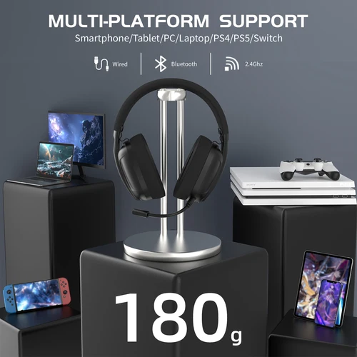Imagen 2 del producto ATTACK SHARK L80 Auriculares para juegos ultraligeros de 180 g, micrófono enchufable, con cable/Bluetooth/inalámbrico 2.4G, sonido estéreo de 5.1 canales