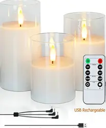 USB Rechargeable Electric Pillar Candles Flameless Remote controlled w/Timer LED Flickering 3D Wick paraffin Wax table decorativ