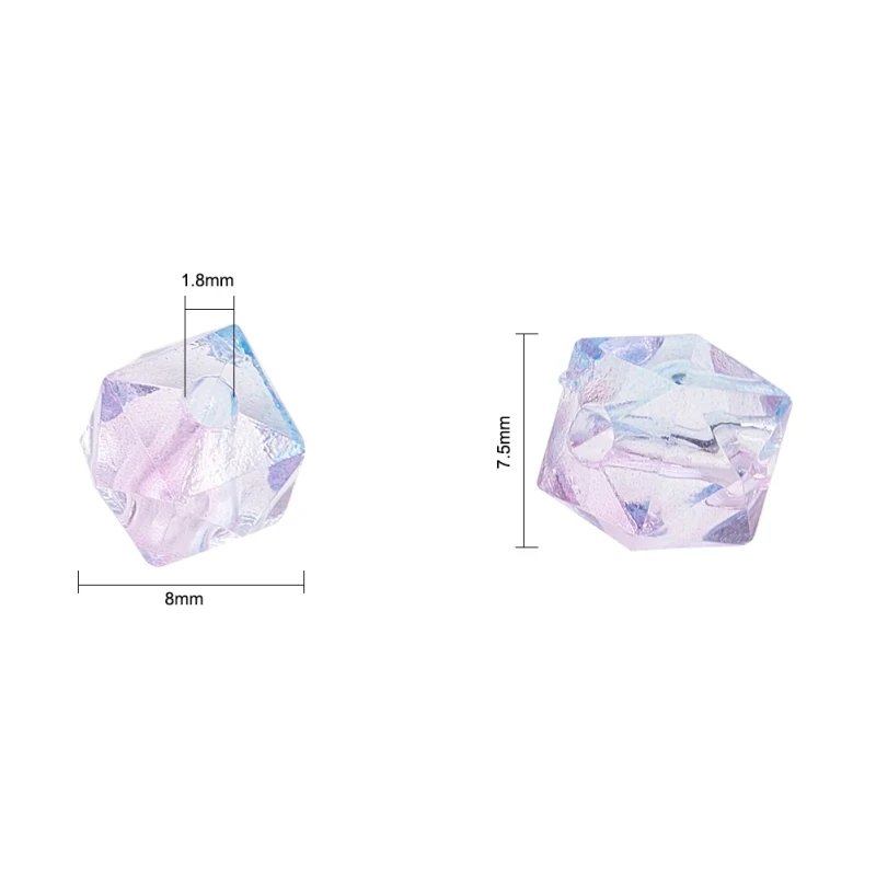 100pcs Two Tone Transparent Spray Painted Acrylic Bead Polygon Pink 7.5x8x8mm Hole: 1.8mm