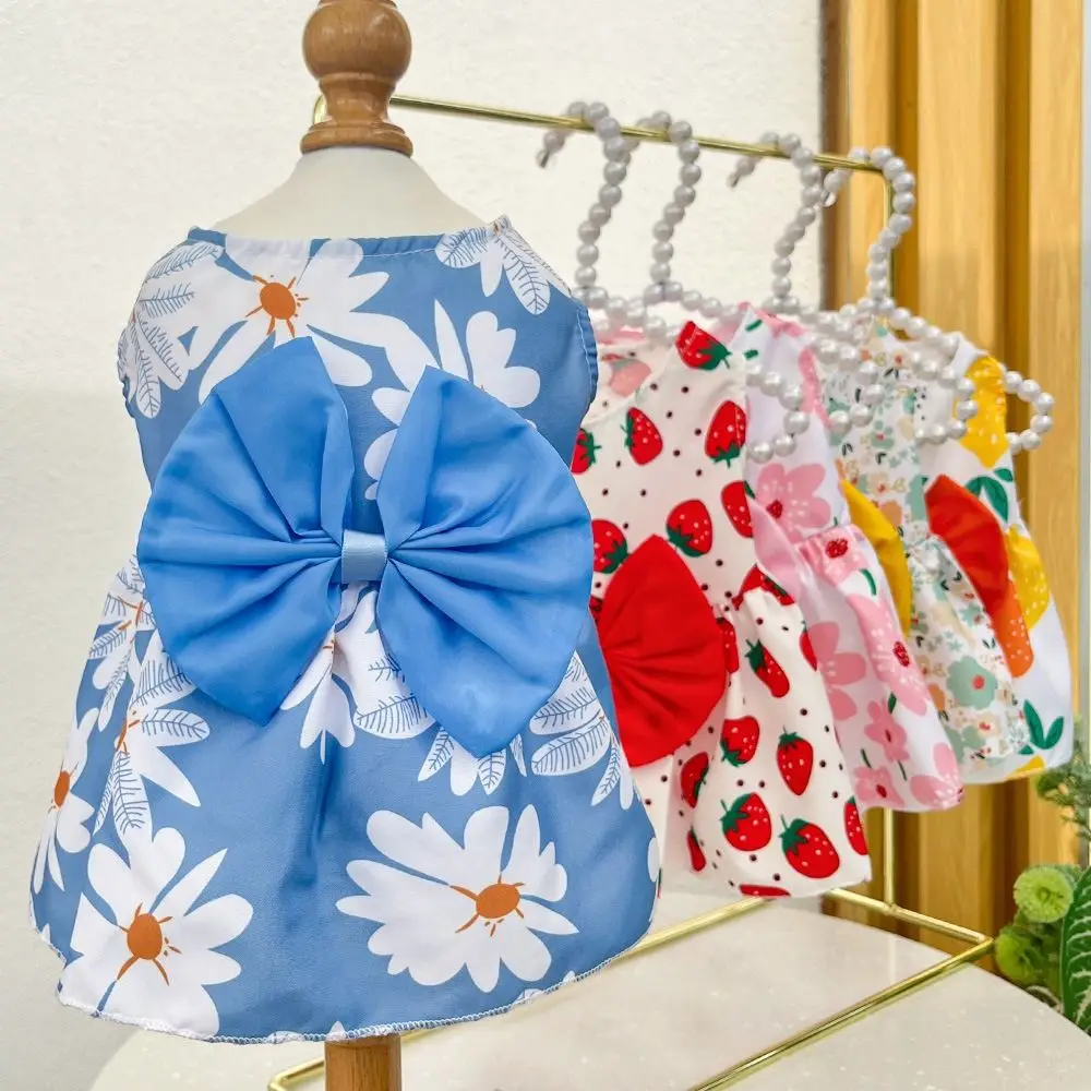 Breathable Floral Printed Cat Dog Dress Cute XS-XXL Puppy Princess Skirt Bowknot Wedding Dress Pet Skirt Spring Summer