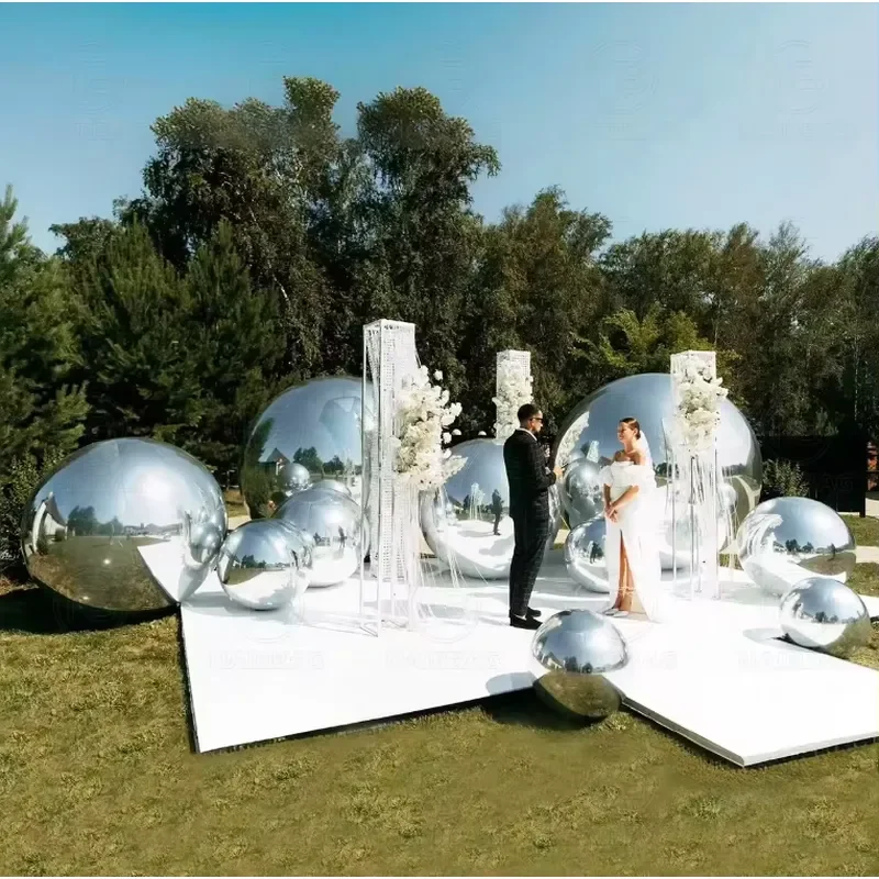 Factory Custom Large Inflatable PVC Silver Mirror Decorative Balloon Colors Shiny Ball for Wedding Decoration