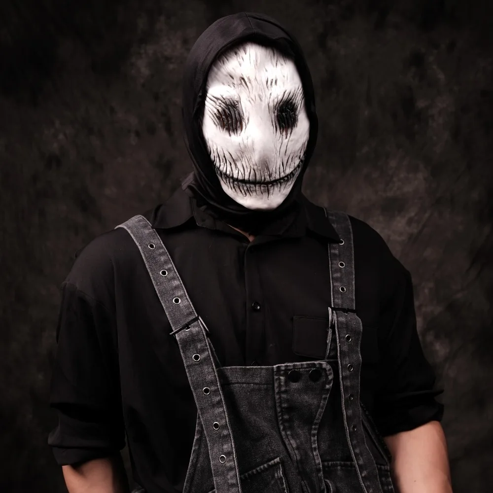 Máscara asesina sonriente espeluznante, decoración Horrible de zombis aterrador, máscara de terror espeluznante de látex realista, accesorio de vestuario para fiesta de Halloween