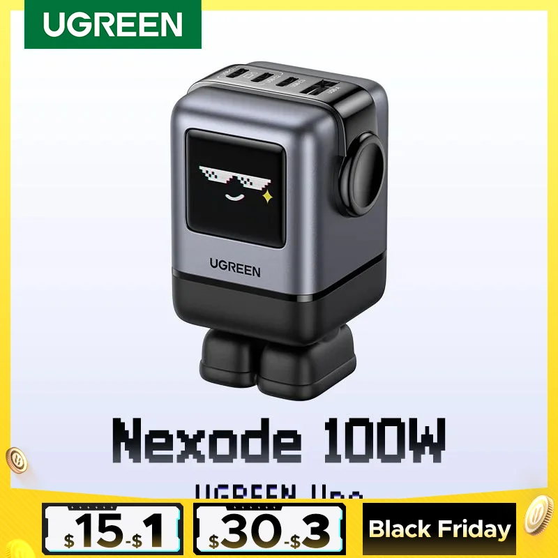 【US Plug】UGREEN Uno 100W GaN Charger Robot Design QC4.0 3.0 PPS for iPhone 16 15 14 Pro Macbook Laptops Tablet PD3.0 Fast Charge