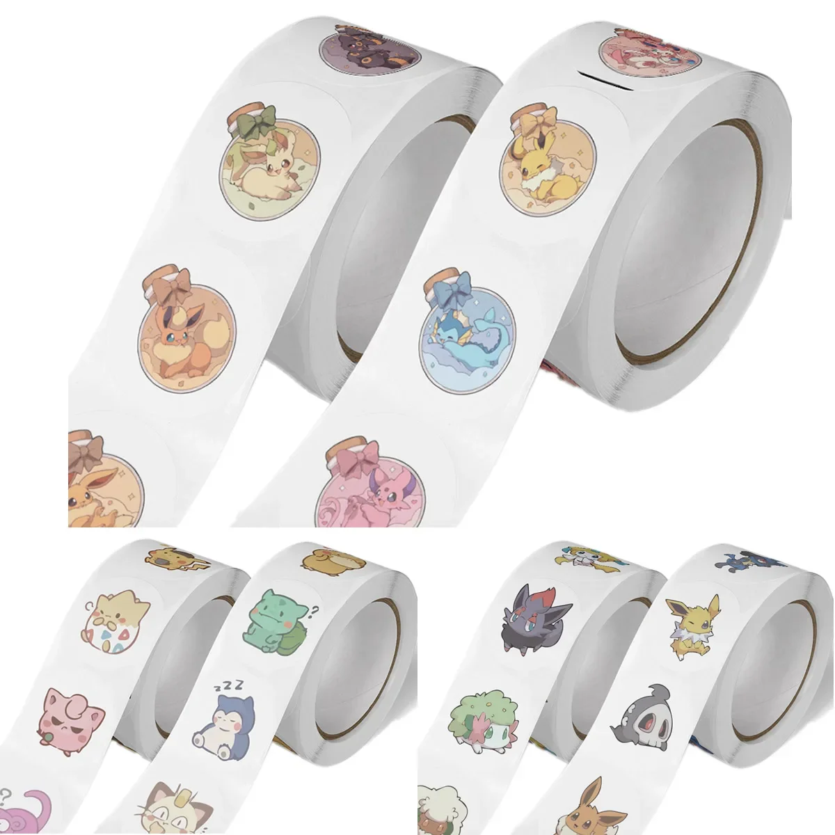 500pcs/Roll Cartoon Stickers Kawaii Anime Eevee DIY Pvc Laptop Decals Decoration Stiker Children Reward Toy Girl Gift