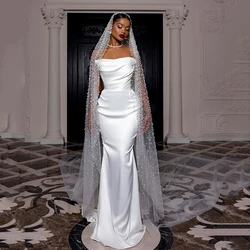 Eightree White Mermaid Wedding Dresses 2024 Strapless Floor Length Satin Wedding Gowns Boho Beach Bridal Prom Dress Customized