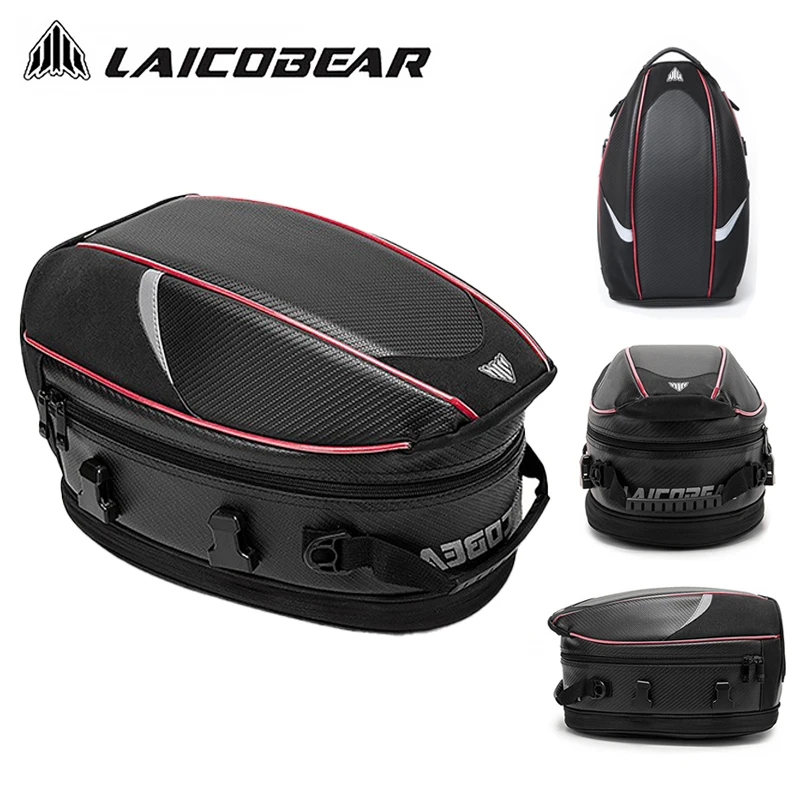 LAICOBEAR New Large Capacity Motorcycle Back Seat Bag Waterproof Motocross Tail Bag Impact-resistant Motorbike Bag Carbon Fiber