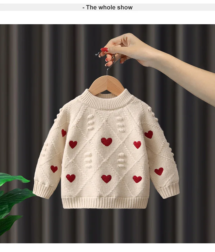 Christmas Girls' Sweater Boys Girl Winter Clothing red hearts Thick Knitted Base Shirt newyears Clothes Children's Base Shirt
