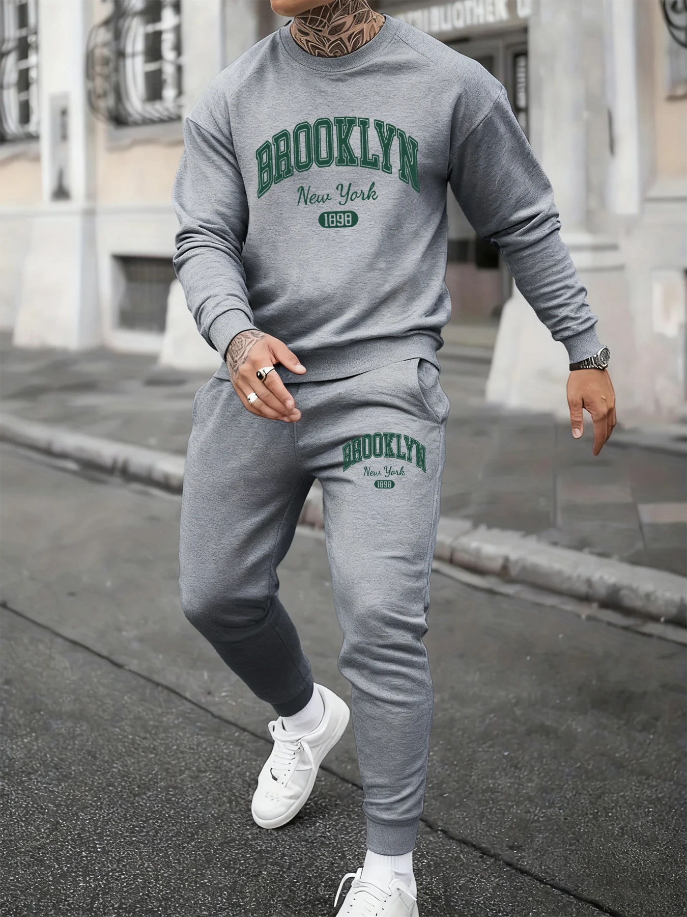 

Brooklyn New York 1898 Printing Male Autumn Sweatshirt Set Casual Loose Two Pieces Sets Sporty Soft Shirt O-Neck Sweatpants