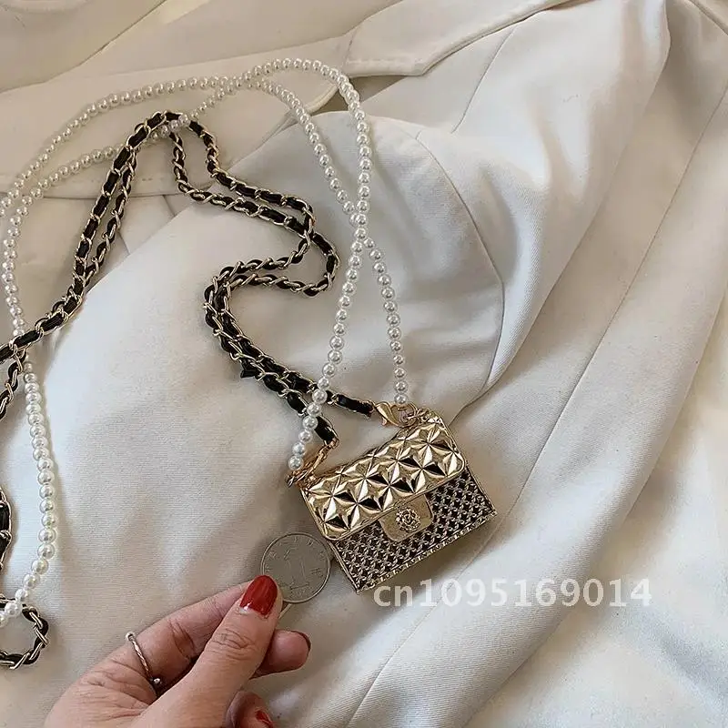 

Super Mini Metal Crossbody Bags For Women 2021 Female Designer Trendy Shoulder Handbags Fashion Chain Luxury Beading
