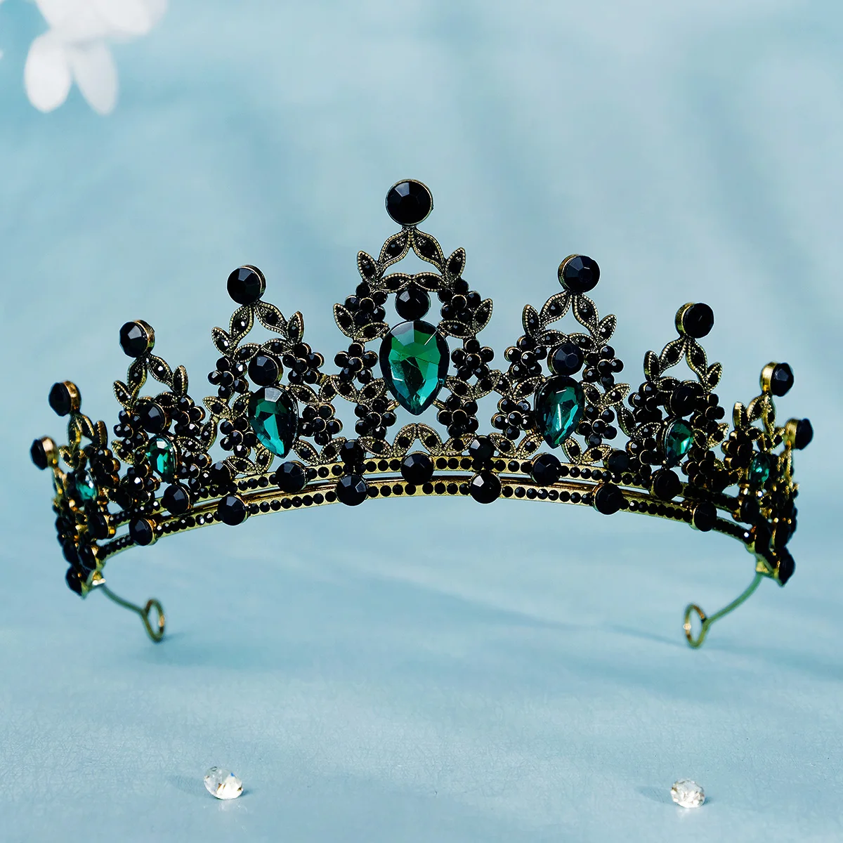 Green Crystal Tiaras and Crowns for Women Wedding Bridal Hair Accessories Baroque Vintage Rhinestone Head Jewelry Diadems image 4