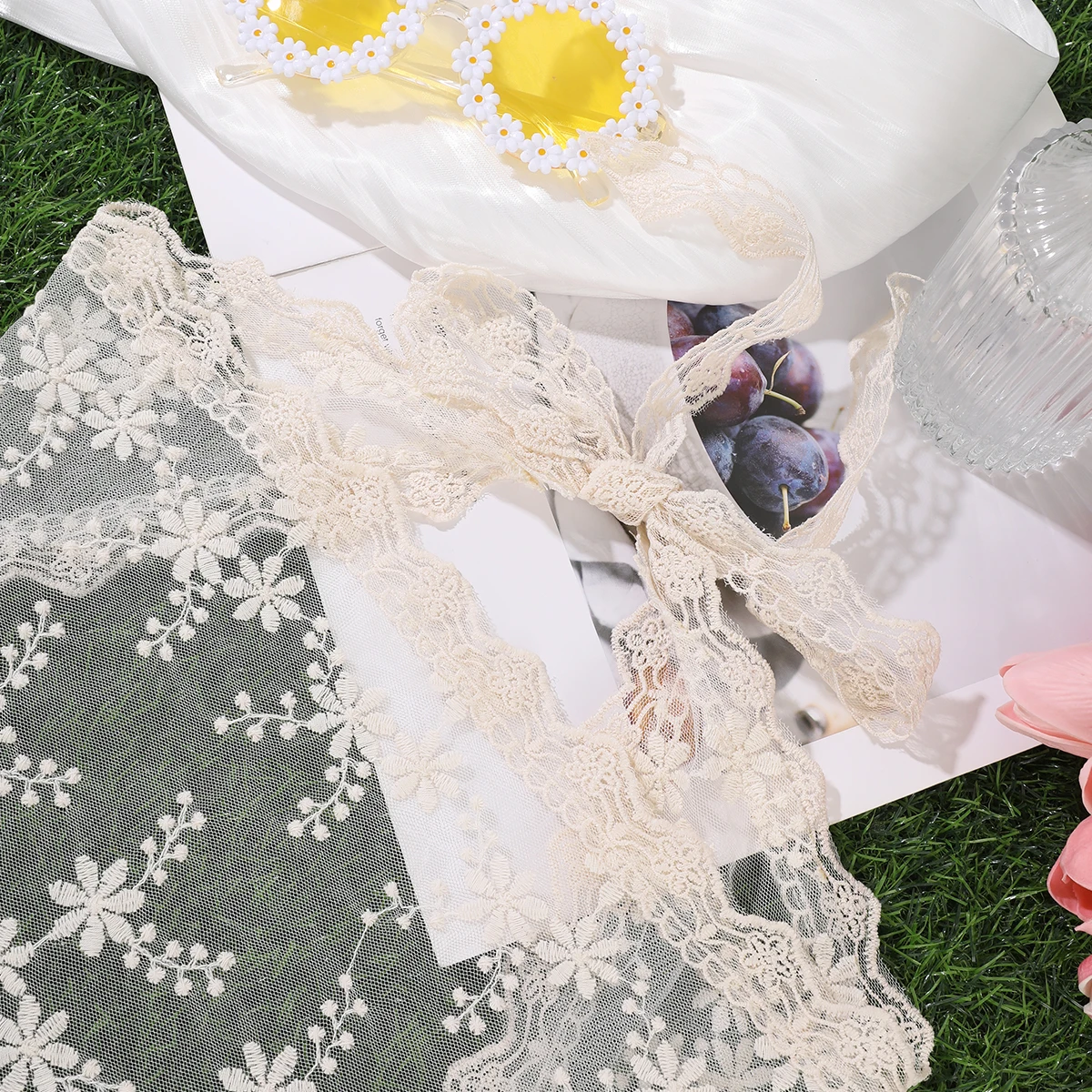 AWAYTR Korean Triangle Headband Short Skirt Butt Curtain Headscarf Lace Trim Small Apron Knitting Headband Stacked Women