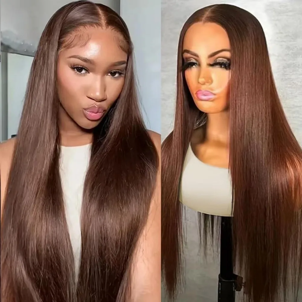 

Парик с прозрачной кружевной передней частью 13x6 HD, 36 дюймов, из бразильских натуральных волос, предварительно снятая линия роста волос, шоколадно-коричневый, идеально прямой, 220% плотность