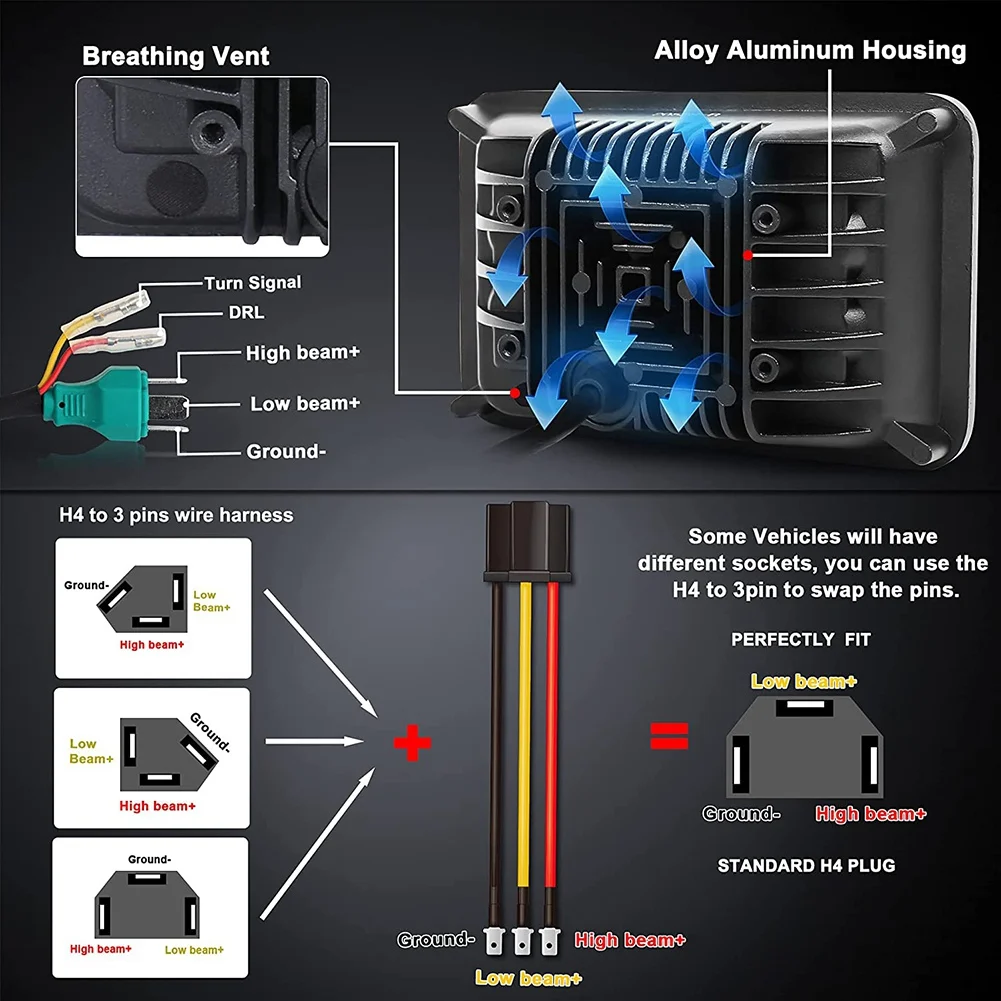 

Мотоциклетная прямоугольная светодиодная фара 4X6 дюймов, основная в автомобильном освещении