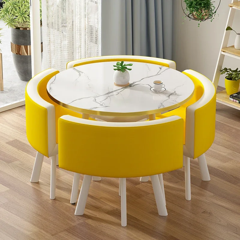 Mesa De Jantar De Mármore De Luxo Set, 4 Cadeiras, Centro Redondo, Mesa De Jantar, Escritório, Mobília De Apartamento, HDCZ