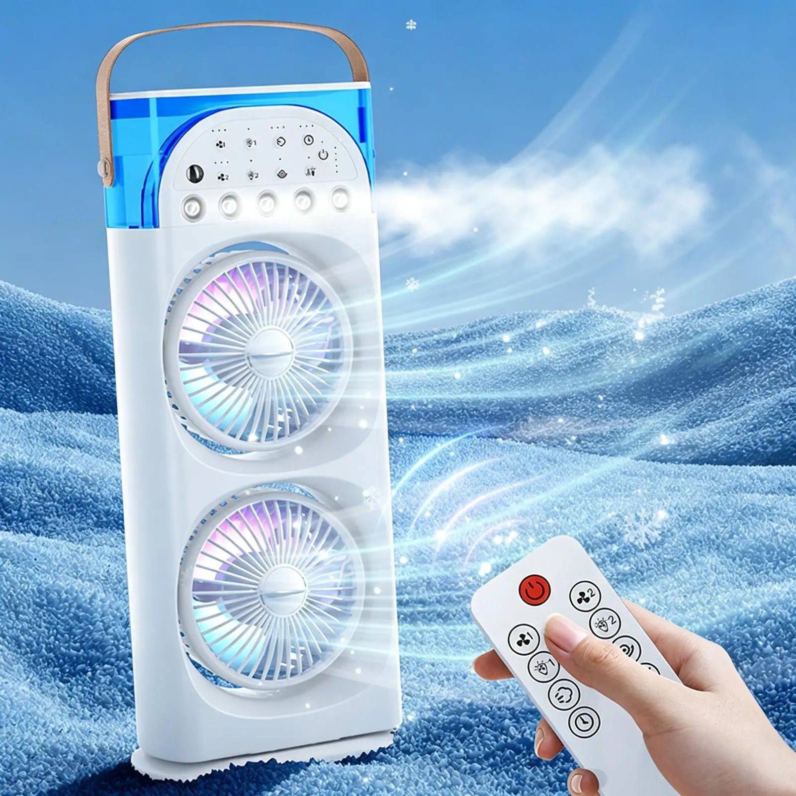 Desk Tower Fan 3-Speed 7-Color Light Misting with Remote Personal Desktop Cooling Fan for Home Apartment Living Room Bedroom